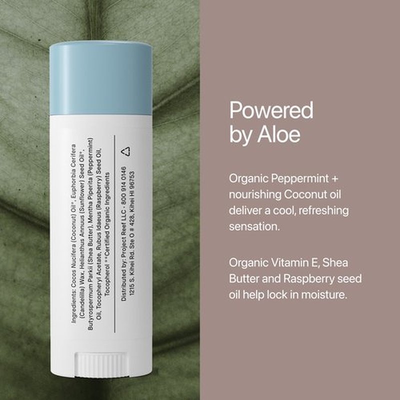 Project Reef Herbal Peppermint Lip Balm – Vegan, Reef-Safe & Hydrating Lip Care with Organic Peppermint, Shea Butter & Vitamin E – Natural Sunburn Relief & Daily Care, 0.15 oz, 2 Pack