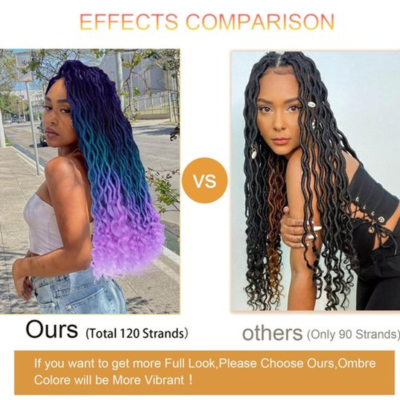 Ombre Faux Locs Crochet Hair 20inch 5Pack(120Strands)Ombre Goddess Locs Crochet Hair Pre Looped Crochet Faux Locs With Curly Ends Faxu Locs Crochet Hair for Black Women(Purple/Lake Blue/Light Purple)
