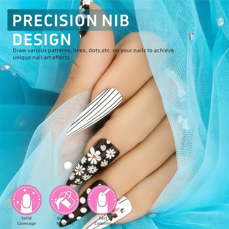 12 Color Nail Art Pen Set, 0.5mm Ultra Fine Nail Polish Pens for Drawing & Painting, Waterproof Quick-Drying Acrylic Nail Liner Dotters, DIY Manicure Design Art Kit with Professional Nail Tools