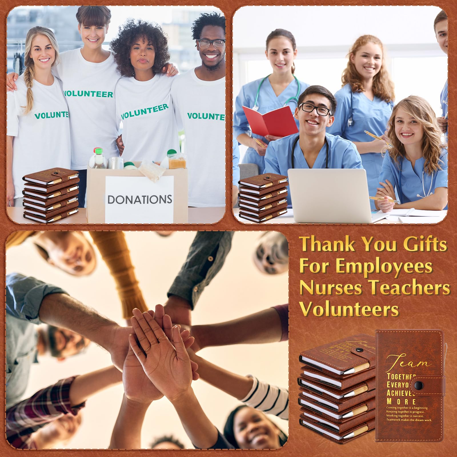 Honoson 12 Sets Team Employee Teacher Appreciation Gifts Bulk Inspirational A5 Leather Team Journal Motivational Notebooks Pen Thank You Gifts for Teacher CNA Nurse Coworker Staff Fathers Day