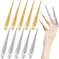 HINZIC 20pcs Finger Nail Claw Ring, Halloween Goth Fingertip Claw Finger Knuckle Protector, Ancient Queen Costume Metal Nail Ring Decoration Accessories for Cosplay Show Drama Dance- Gold & Silver