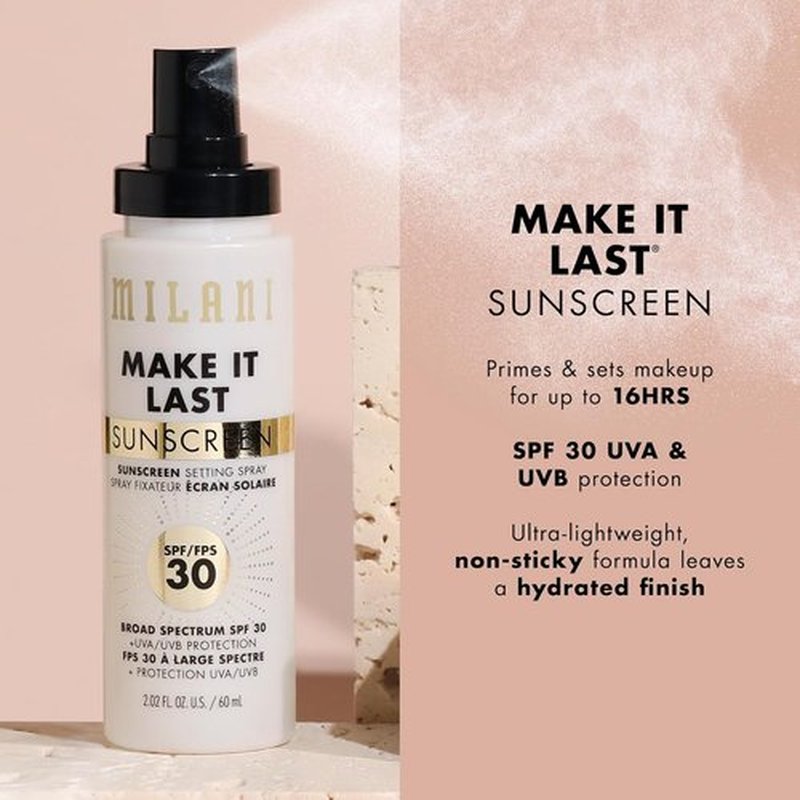 Milani Sunscreen Setting Spray - SPF 30 Face Primer with Antioxidant Protection | 2.02 Fl. Oz