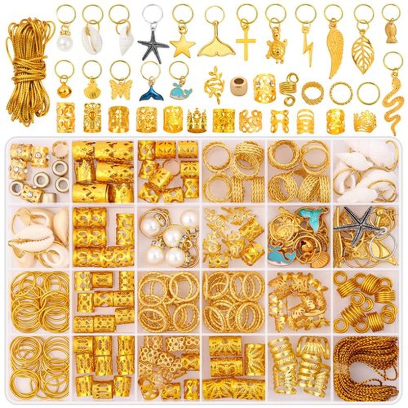 255 PCS Gold Hair Jewelry for Braids, 38 Styles Loc Hair Charms for Women Men, Metal Hair Cuffs Rings Clips for Dreadlock Accessories Hair Braids Jewelry Decorations(Gold)