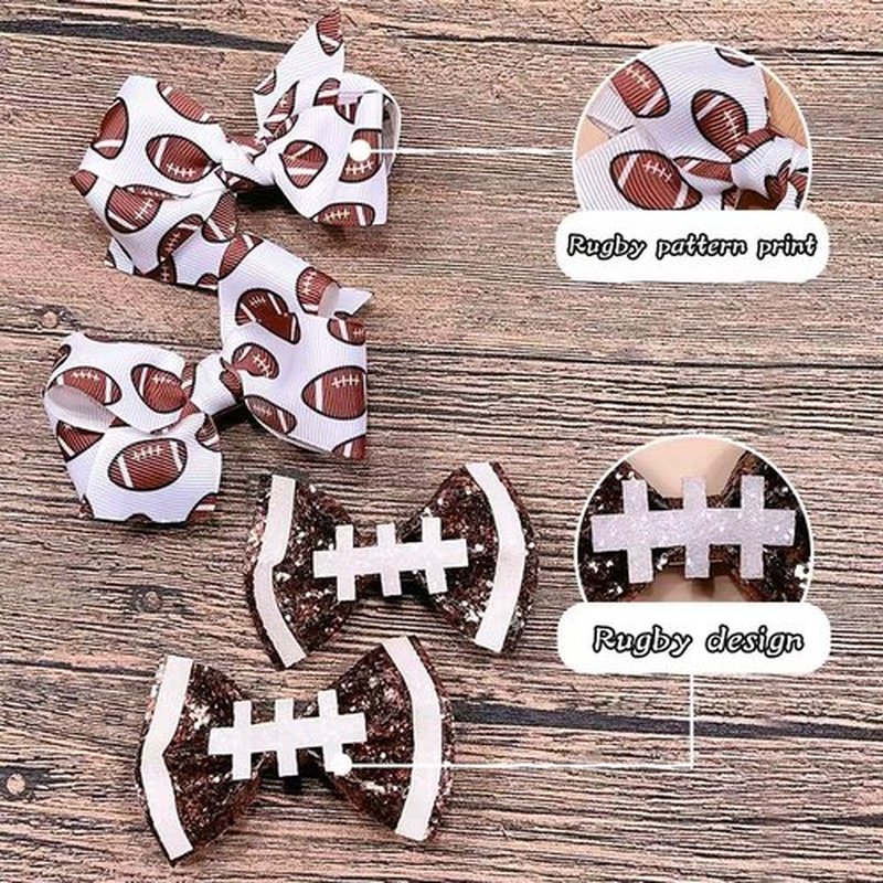 4Pcs Football Hair Bow Clip Glitter Hair Clips, Cheer Bow Hair Clips, Football Party Sports Game Clothing Hair Accessories Supplies Girls, Women