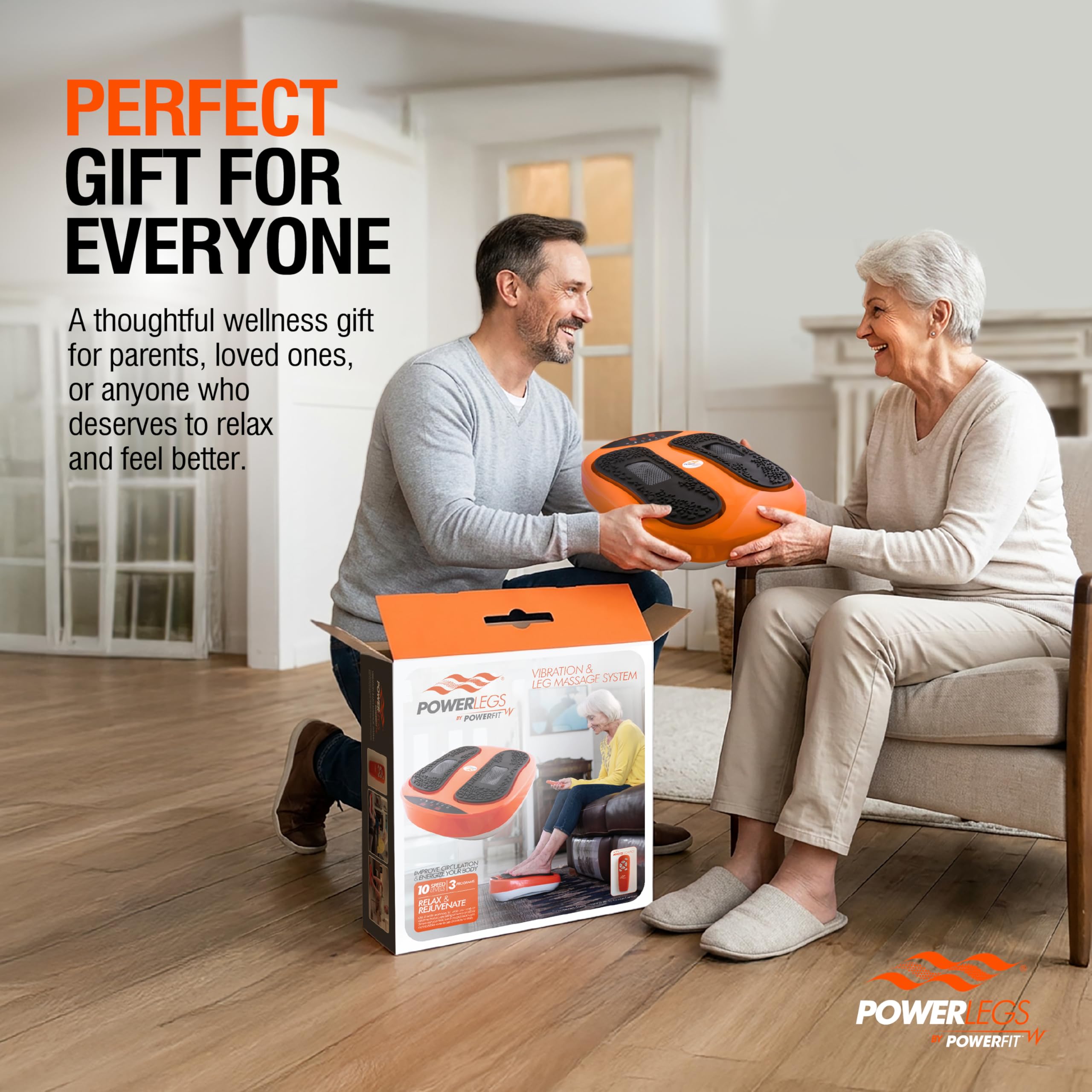 Power Legs Electric Foot Massager Machine with Remote Control, Adjustable Speed, Vibration - Calf Massager - Feet Massager for Neuropathy Pain Relief, Plantar Fasciitis, Leg Blood Circulation (Orange)