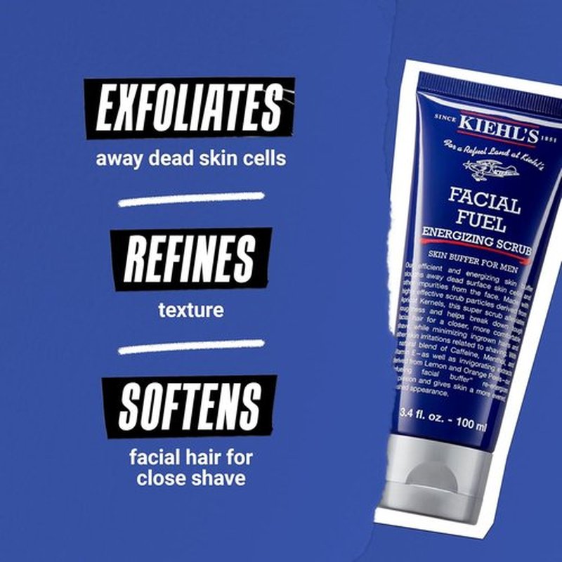 Kiehl's Facial Fuel Exfoliating Face Scrub - Men's Cleanser for Smooth Skin & Soft Facial Hair | Caffeine & Citrus Extracts