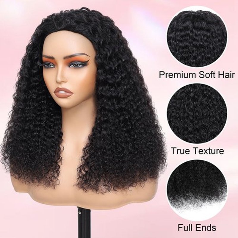 Curly Half Wig Human Hair 200% Density Wear and Go Glueless Human Hair Wigs 3 In 1 Drawstring Seamless Clip Ins Flip Over Half Wigs for Black Women Curly Headband Wig Beginner Friendly 18 Inch