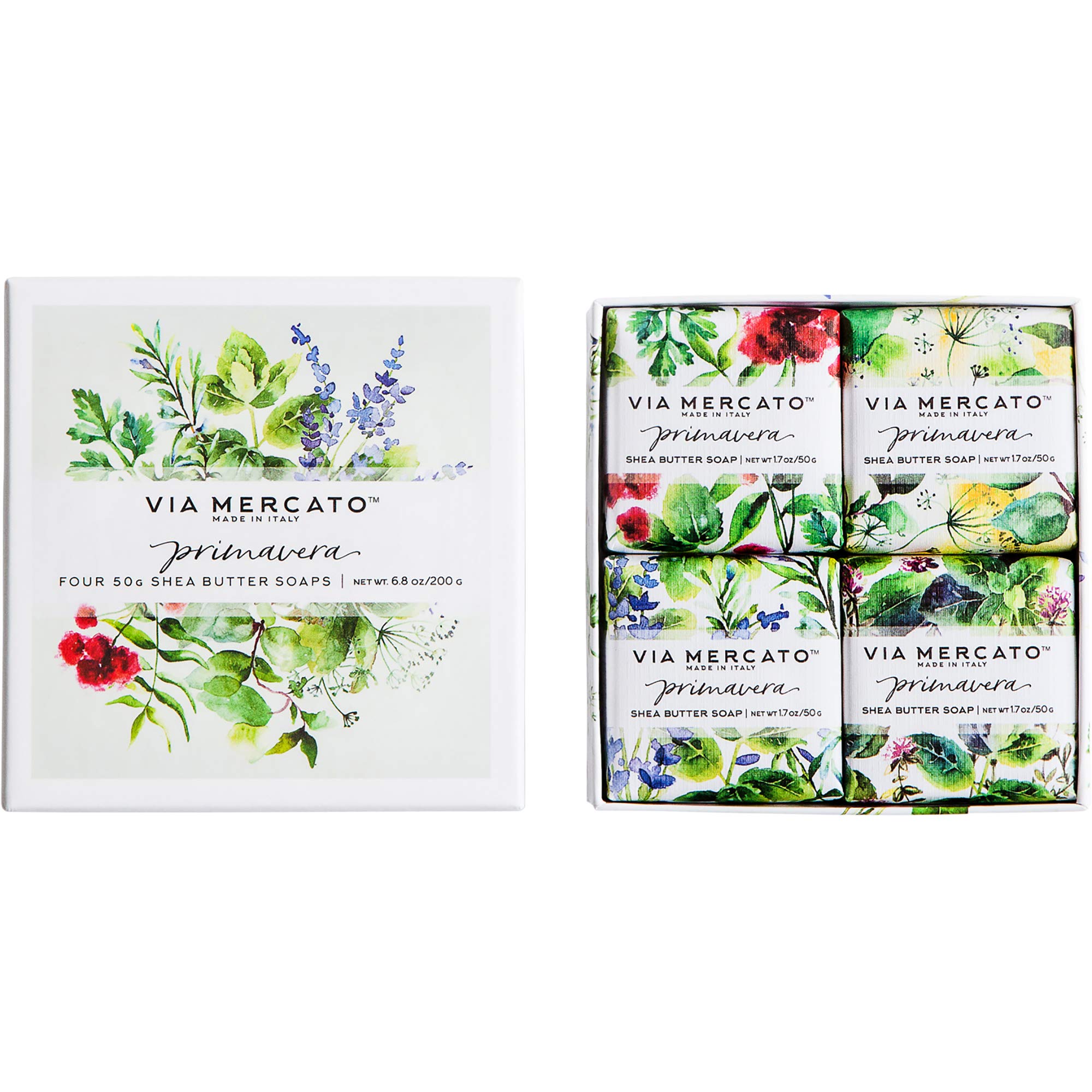 Via Mercato Primavera Spring Collection, Soap Gift Set (4 x 50 gram), Fresh Herbs