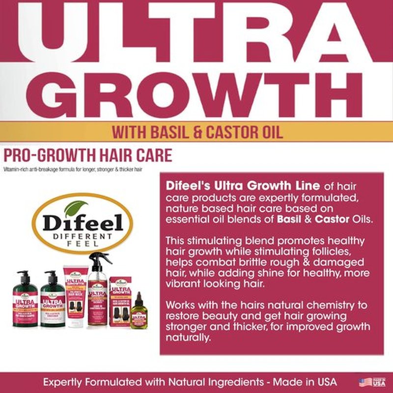 Difeel Ultra Growth Basil & Castor Hair Oil Leave in Conditioning Treatment 8 oz. - Large Bottle