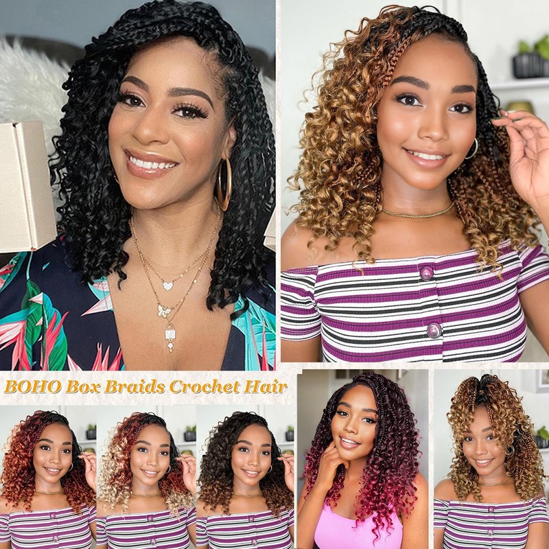 Yewell Goddess Box Braids Crochet Hair - Boho Crochet Box Braids With Curly Ends, 9 Packs Bohomian Box Braids Crochet Hair For Black Women, Pre Looped (10Inch, 1B/30/27)