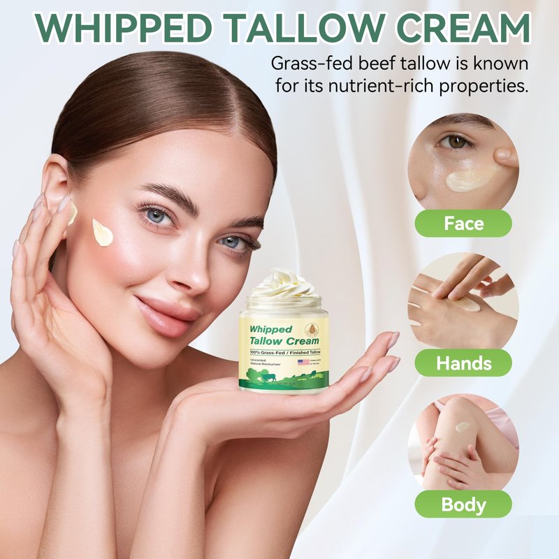 ZIIDII Beef Tallow for Skin, Organic Grass Fed Whipped Beef Tallow Balm Moisturizer Deeply Nourishing for Face & Body, Natural Unscented Tallow Face Moisturizer Cream for Dry Skin, 4oz