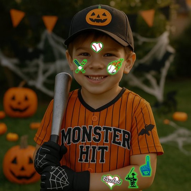 96PCS Baseball Pre-Cut Temporary Tattoos for Kids - Sports Themed Birthday Party Supplies, Fun Stickers for Boys & Girls, Party Favors, School Prizes, Summer Olympic Gifts (Glow in the dark)