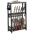 JollyJive 5-Guitar Stand Floor with Wood Storage Shelf, 27.8lbs Heavy Duty Multi-Guitar Rack Holder (1.2mm Steel Tubes), Patented 3-Sided Mesh Shield for Acoustic, Electric & Bass, Premium Studio Furniture,Gray