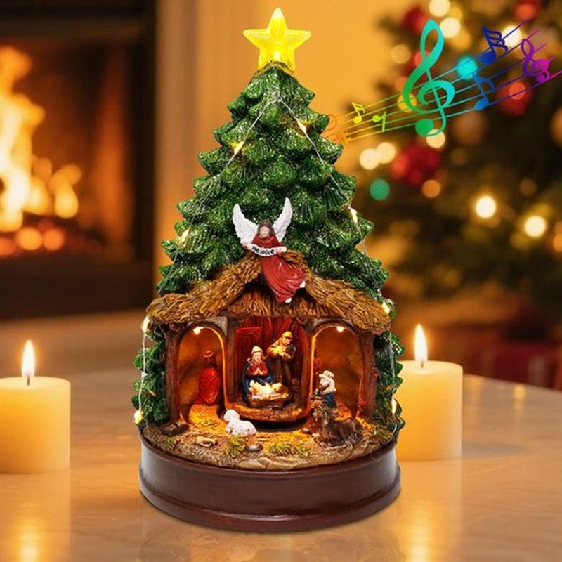 Innodept12 Christmas Tree Rotating Nativity Scene Figurines - Animated Holiday Decoration with Music & Collectible Design | 9.84" Tall