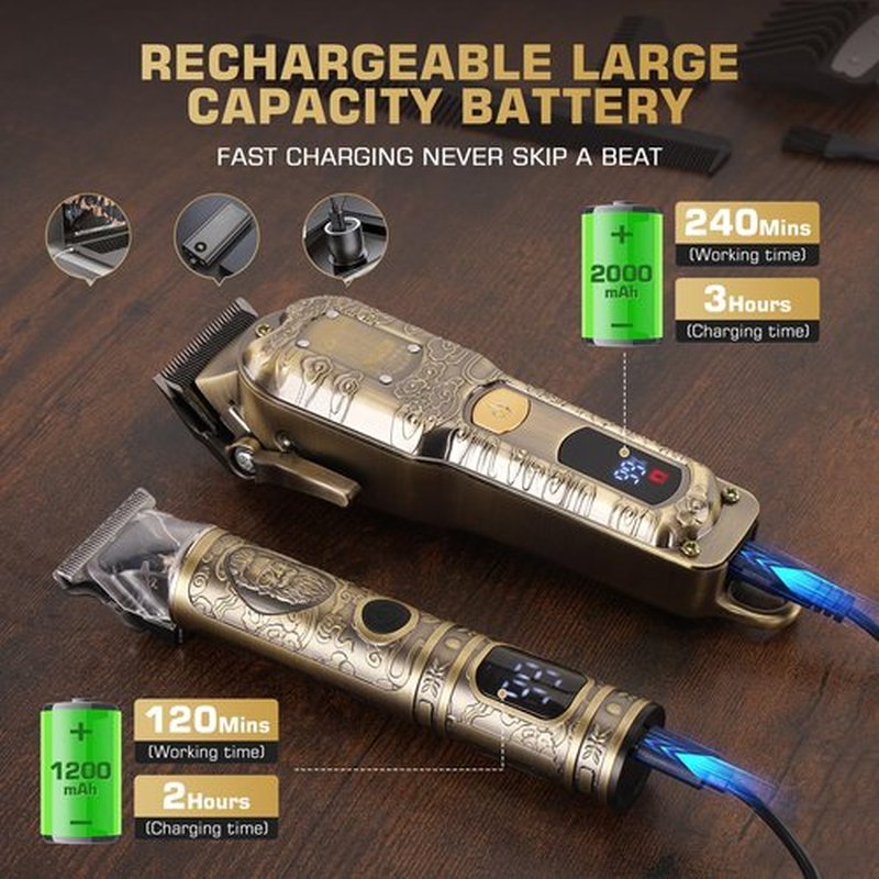 GTSPROProfessional Hair Clippers & Beard Trimmer Set for Men – Cordless Barber Clippers with LCD Display, Precision Trimmer & Travel Case – Gifts for Men Husband Father
