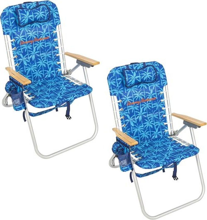 Tommy Bahama Folding Beach Backpack Chair - 4-Position Lace-Up Suspension - 17" Seat Height