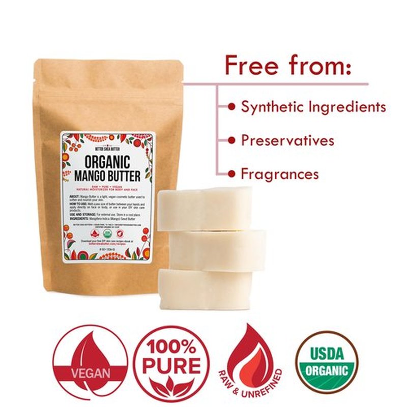 Organic Mango Butter - Raw Organic Unrefined Mango Seed Butter for Skin Care, Body Butter & Hair - Pure Mango Butter Cold Pressed for Soap Making, Mango Lotion | Natural Skin Moisturizer 8 oz