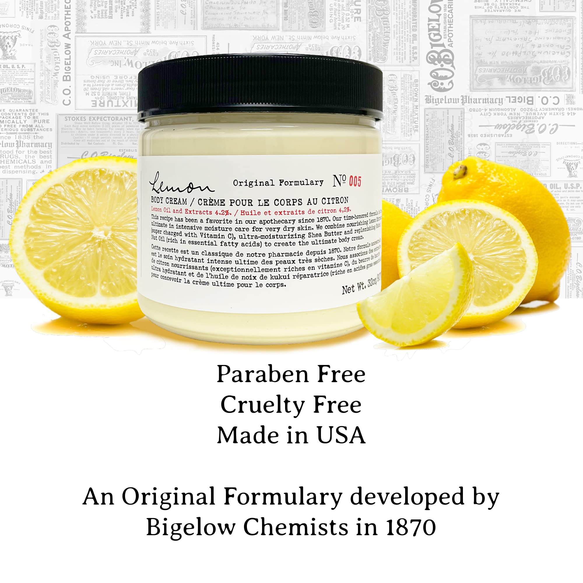 C.O. Bigelow Lemon Body Cream, Lotion for Dry Skin with Shea Butter & Lemon Extract, Moisturizing Body Lotion and Hand Treatment, 32 oz