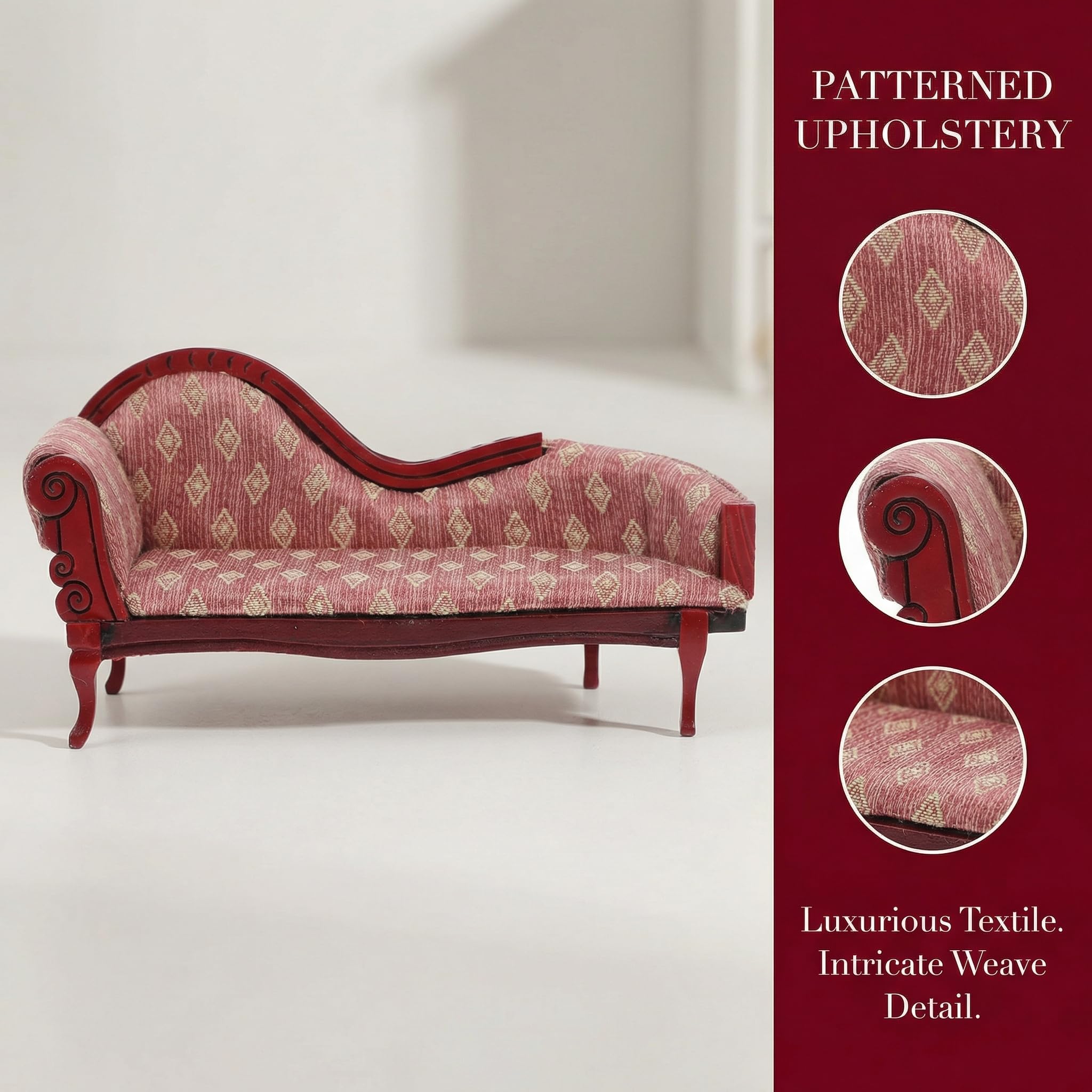 Angoily Miniature Chaise, 1/12 Scale Lounge Scale Vintage Floral Wood Sofa