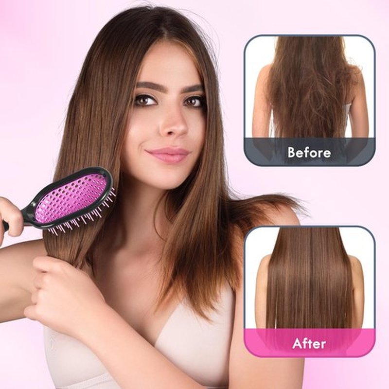 Aussumy Vented Detangling Hair Brush - 2 Pack Detangler Hairbrush for Effortless Tangle Removal - Ultra-Soft Bristles -For Natural Curly Straight Wet Dry Damaged Hair for Women Men Kids - Black & Pink