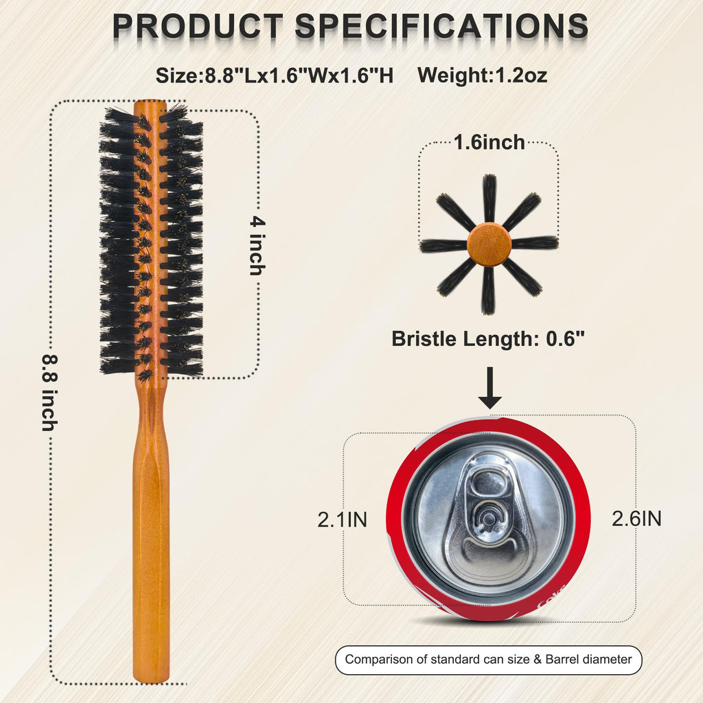 SUNBIRD Boar Bristle Small Round Hair Brush, 1.6 Inch