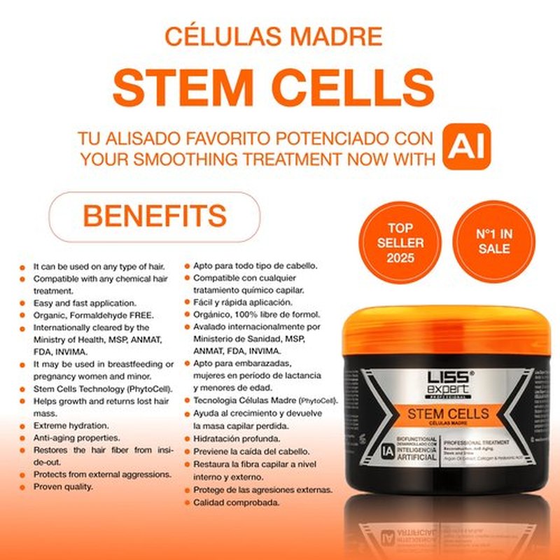 Liss Expert Stem Cells Smoothing Treatment – Organic Keratin & Argan Oil – for Frizz-Free Repair & Shine – Professional Straightening(250 ml-Shoulder Length)