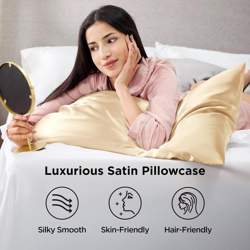 Bedsure King Size Satin Pillowcase Set - Champagne Gold Silky Pillow Cases for Hair & Skin | 20x36 Inches, 2-Pack