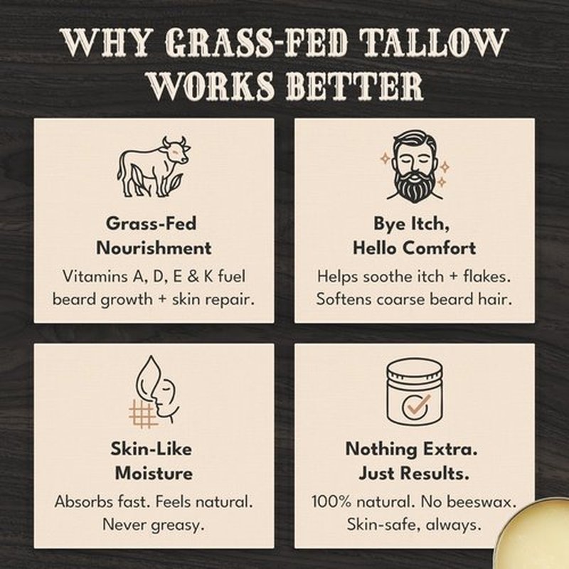 Beef Tallow Beard Butter for Men - Hydrating Coconut Balm with Shea Butter - 4oz Deep Moisturizer