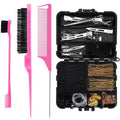 Teenyyou 164 Pcs Hair Accessories Kit with 160 Bobby Pins Net Bands Ties 3 Complete Slick Back Hair Brush Set and Storage Box Dance Cosmetology Kit for Dances Ballet Competition Weeding Party(Pink)