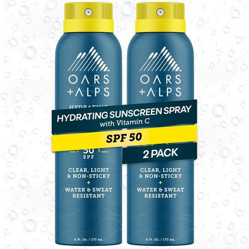 Oars + Alps SPF 50 Sunscreen Spray - Fast-Absorbing, Lightweight & Non-Greasy | 6 Oz, 2 Pack, Reef Safe