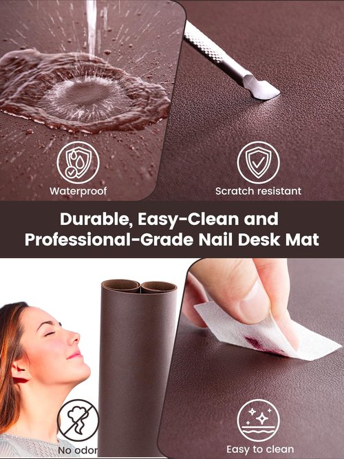 Nail Art Table Mat, (MAT ONLY) Foldable Nail Arm Hand Rest Mat for Nail Tech, Soft Microfiber PU Leather Nail Desk Mat for Manicure Pillow, Nail Polish Desk Pad for Nail Tech Must Haves - Dark Brown