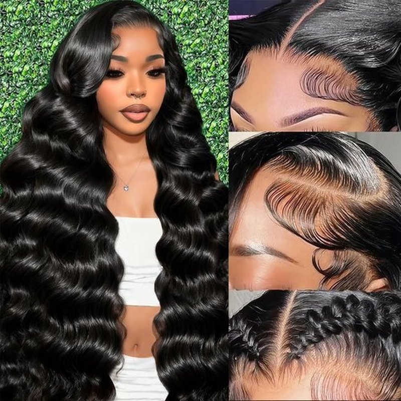 Cevkira 13x6 Lace Front Wigs Human Hair Pre Plucked 180% Density Body Wave HD Transparent Lace Frontal Human Hair Wig 10A Glueless Wigs with Baby Hair for Women Natural Black 28 Inch