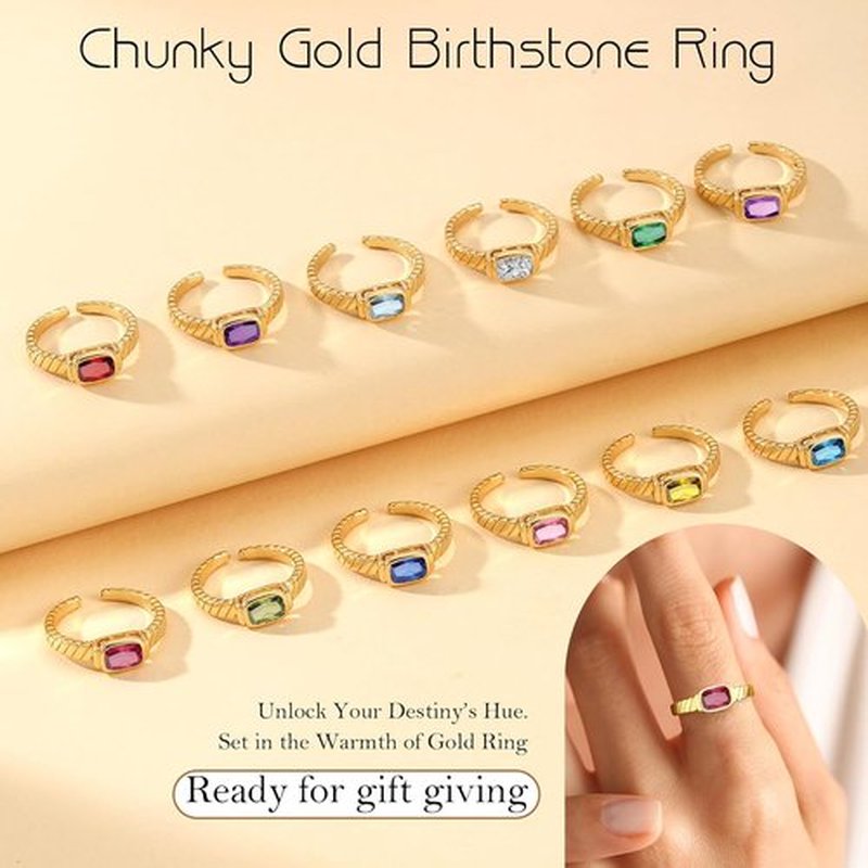 Regine Switzerland Gold Rings for Women - Non-Tarnish Birthstone Adjustable Stackable Ring | Perfect Graduation & Mother's Day Gift
