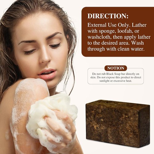African Black Soap - 100% Pure & Natural | With Raw Shea Butter & Cocoa Pods Ash for Acne & Eczema Relief - 1 LB (16 oz)