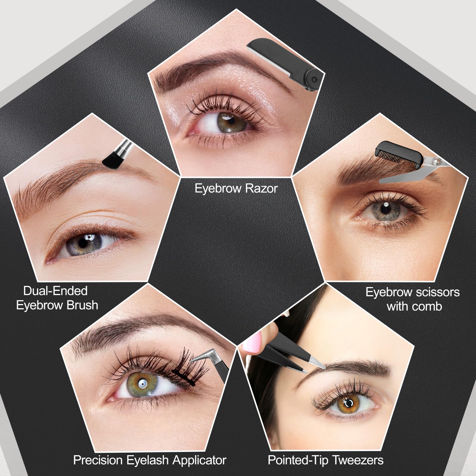 Eyebrow Kit for Men, 17 in 1 Tweezers for Women Facial Hair, Hair Scissors with comb, Eyebrow Trimmer, Brow Brushes, Hair Tools Travel Bag, Professional Grooming Tweezer for Men
