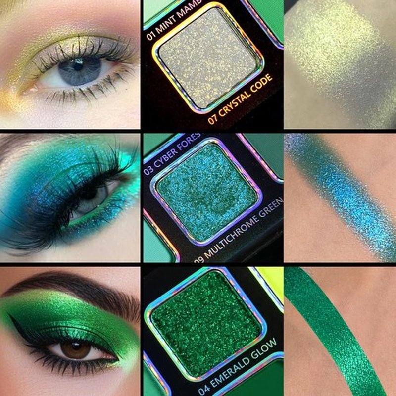 Green Eyeshadow Makeup Palette, 12 Colors Neon Emerald Green Glitter Holographic Eyeshadow with Matte Shimmer for Brown Eyes, Pigmented Silky Long Last Forest Eye Shadow for Witch, Shrek, Party, Vegan