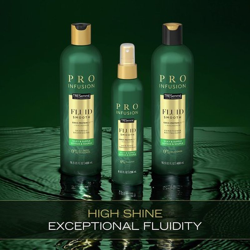 TRESemmé Cruelty-Free Pro Infusion Fluid Smooth Sulfate-Free Shampoo For Silky & Supple Hair Infused With Natural Coconut Droplets + Plant-Based Salon Protein + Niacinimide 16.5oz
