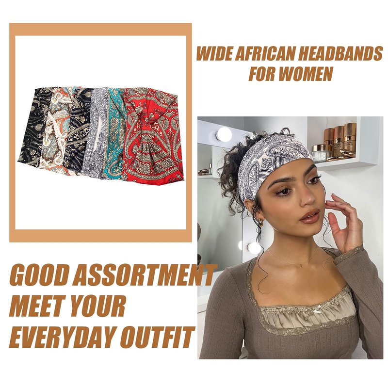 Yeshan Wide Headbands for Women Boho Knotted Head Wraps Turbans Non Slip Bandana Headbands Sport Yoga Workout Stretchy Hair bands,Pack of 6