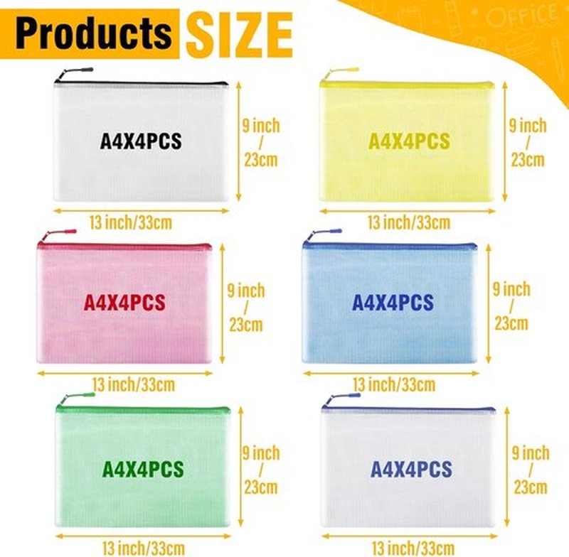 Skiennix 24-Piece Mesh Zipper Pouch Set - Waterproof A4 Document Bags for Organization & Travel