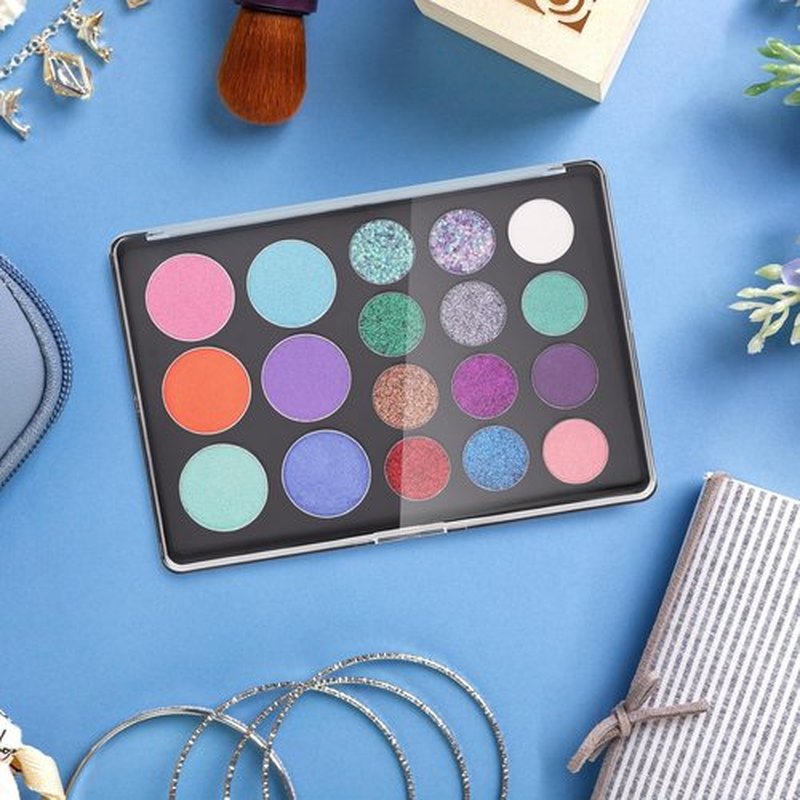 Skiennix Magnetic Makeup Palette - Clear Top Design with 60 Adhesive Metal Stickers | 7.87” x 5.51” Size