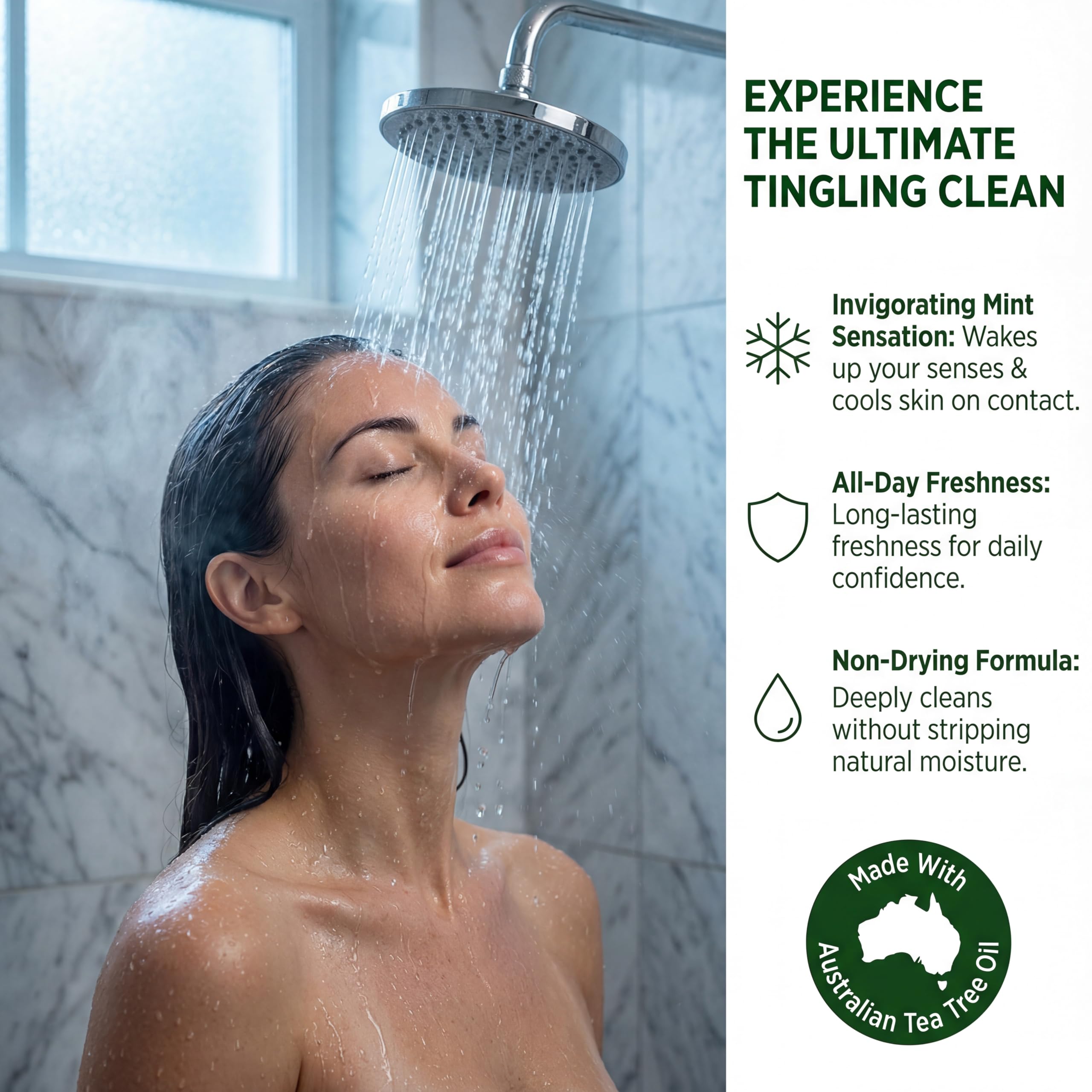 Oleavine TheraTree Tea Tree Oil Body Wash & Foot Wash - Mint - Natural Cleansing Shower Gel for Daily Skin & Body Care - Soothing & Refreshing Formula for Men & Women, 12 Fl Oz