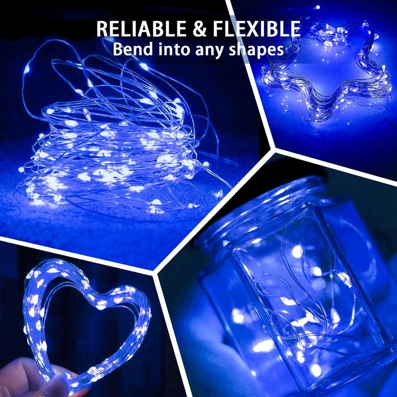 Blue Fairy Lights by [Brand Name] - 50 Pack 7Ft 20 LED Twinkle String Lights | Battery Operated & Waterproof for Weddings, Parties, & Holidays
