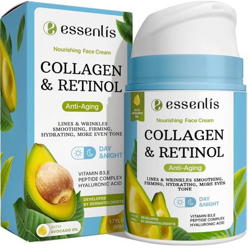 Face Moisturizer Collagen Cream, Anti Aging Face Cream with Retinol Hyaluronic Acid Vitamin B, Day & Night Anti-Wrinkle Moisturizing Cream for Women & Men, 1.7 Fl Oz