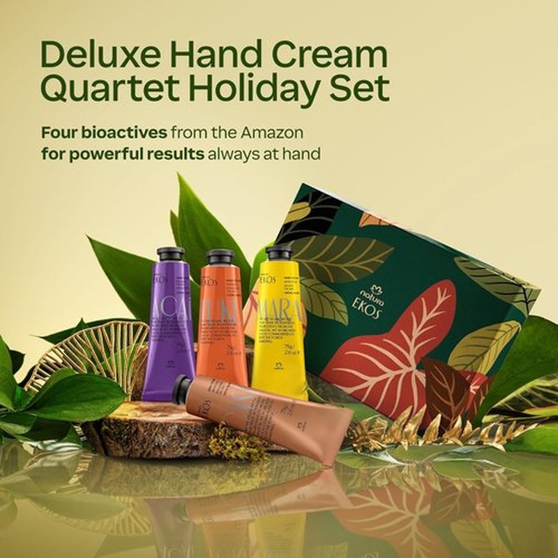 Natura Deluxe Hand Cream Holiday Set | 4 Vegan Brazilian Moisturizers - Nourishing for Dry Hands - 2.6 oz
