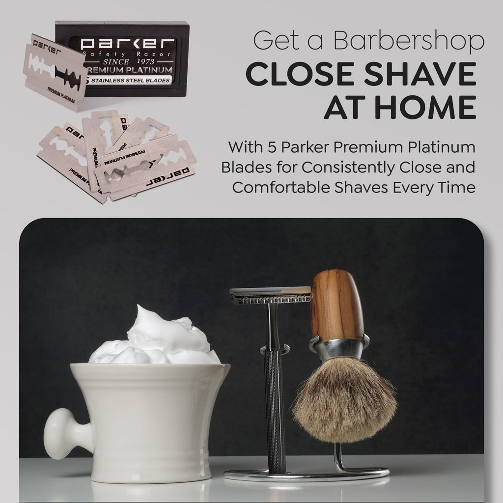 Parker 78R Double Edge Safety Razor with 5 Safety Razor Blades, Women & Men’s Safety Shaving, Reusable, Plastic-Free – Graphite