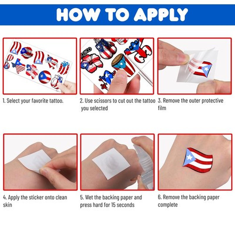 100PCS Puerto Rico Temporary Tattoos Puerto Rican Party Decorations Favors Supplies Themed Flag Stickers 10 Sheets Gifts for Baby Girls Boys Class School Carnival