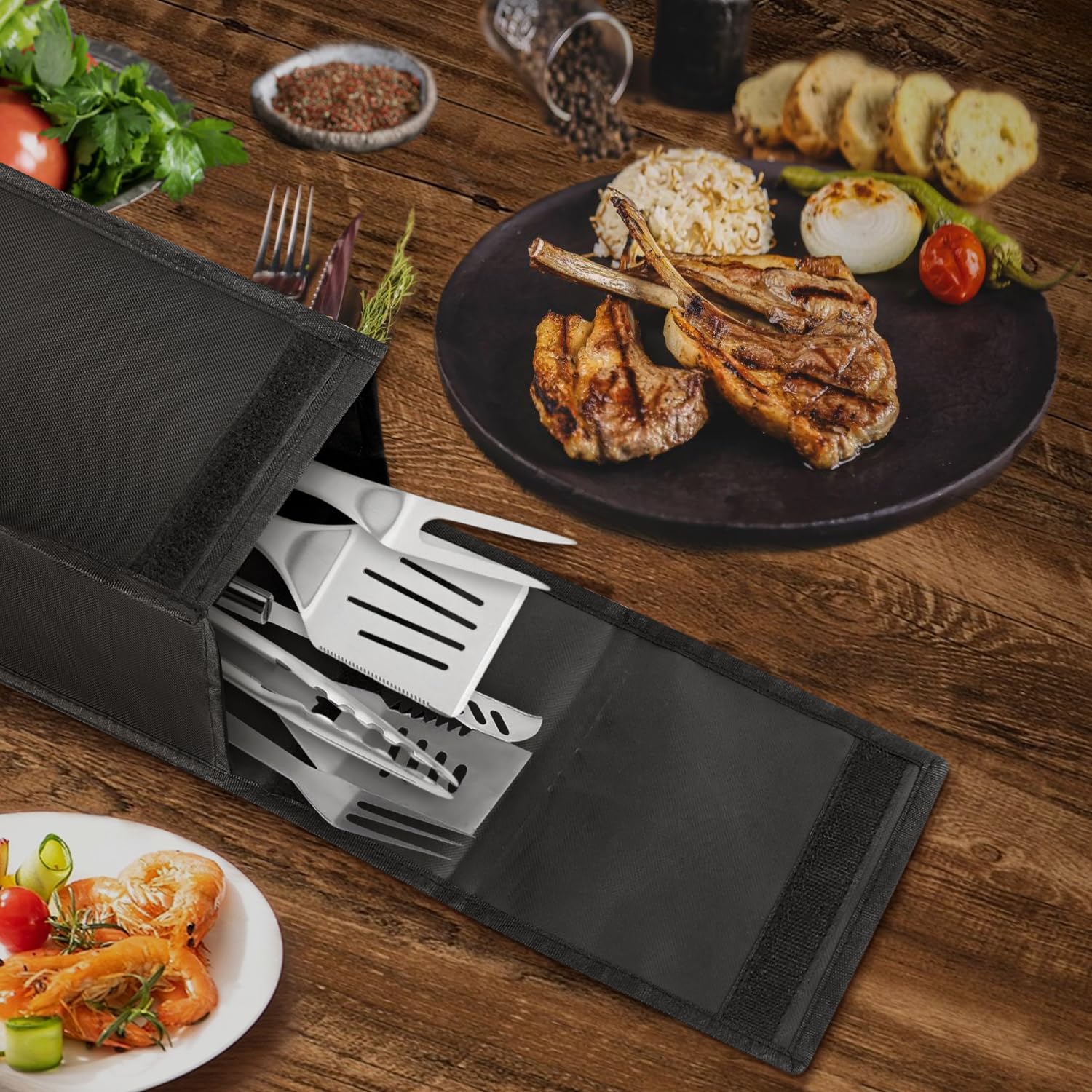 BOHEMIABY Upgraded Grill Tool Storage Caddy, Hollow Design - Automatic Drainage, Storage and Grilling in One, 20 X 6 X 6 Grill Utensil Storage Holder for Barbecue Restaurant, Family, Camping