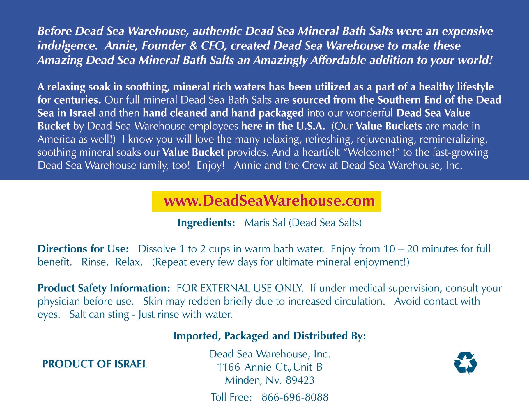 Dead Sea Warehouse - Dead Sea Salts for Soaking - 100% Dead Sea Mineral Bath Salts - Great for Soothing Muscles Aches, Relaxation, Alleviate Skin Issues - Unscented - 5lbs - (2 Pack)