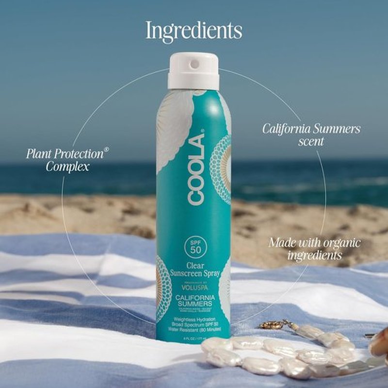 COOLA Organic Clear Sunblock Spray SPF 50 - Daily Skin Protection | Vegan, Gluten-Free, California Summers Scent