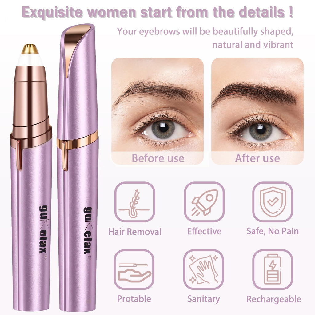 gurelax Eyebrow Trimmer for Women,Electric Eyebrow Hair Remover, Painless Brow Razor Shaper with LED Light, USB Rechargeable, Eye Brow and Face Epilator
